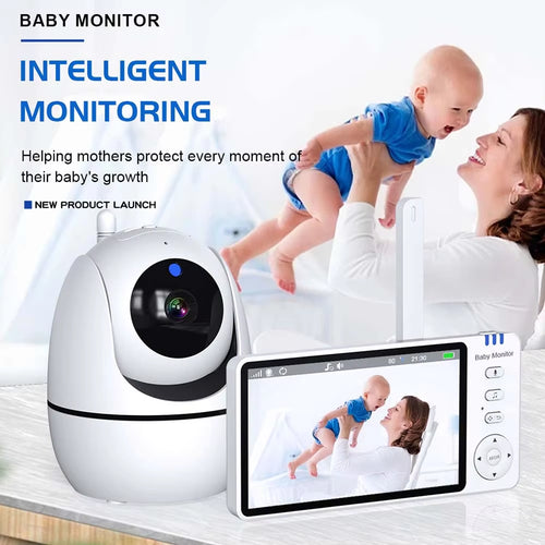 5 Inch Video Baby Monitor Indoor Two-Way Audio Mother Kids Surveillance 2.4G Mini PTZ Home Security Cam with Temperture Display