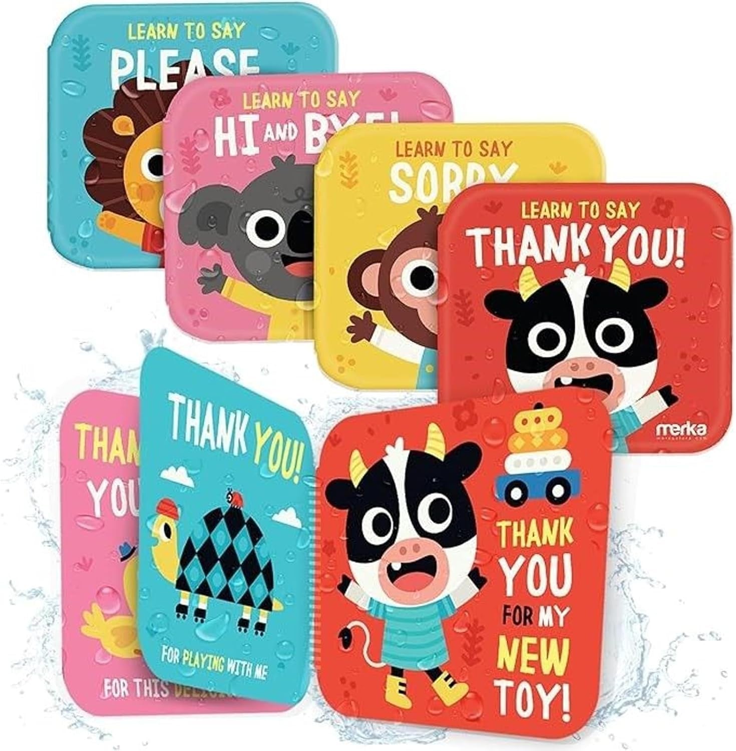 Baby Bath Books for Toddlers, 4 Pack Waterproof Bathtime Books, Bath Toys Floatable in Bathtub, Learn to Say Thank You, Sorry, Hi Bye, Please