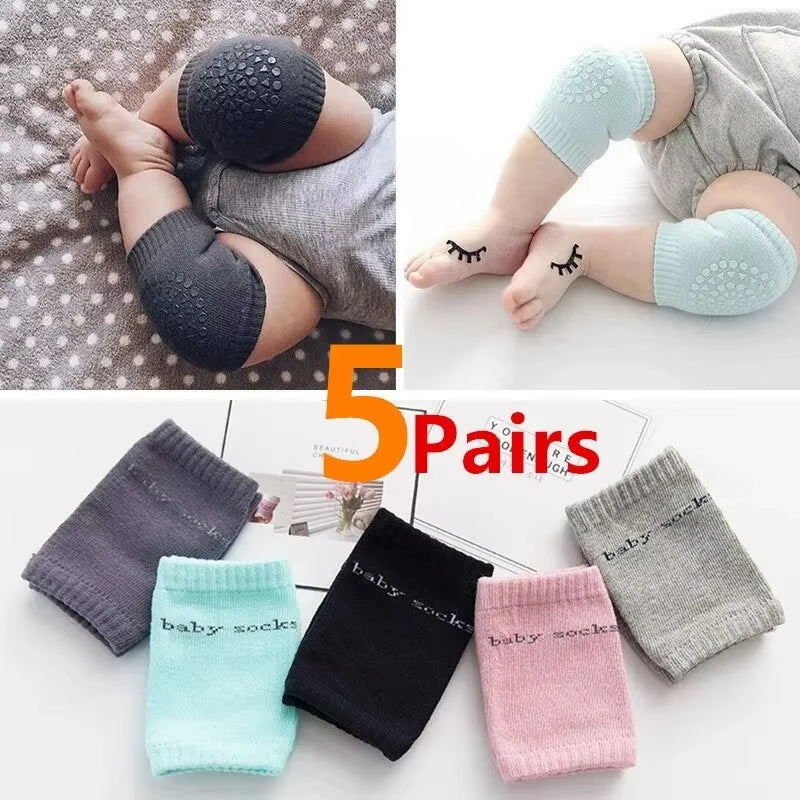 5Pairs Baby Knee Pads Toddler Crawling Anti-Slip Solid Infant Boys Girls Elbow Cushion Pad Safety Protector Toddler Leg Warmer