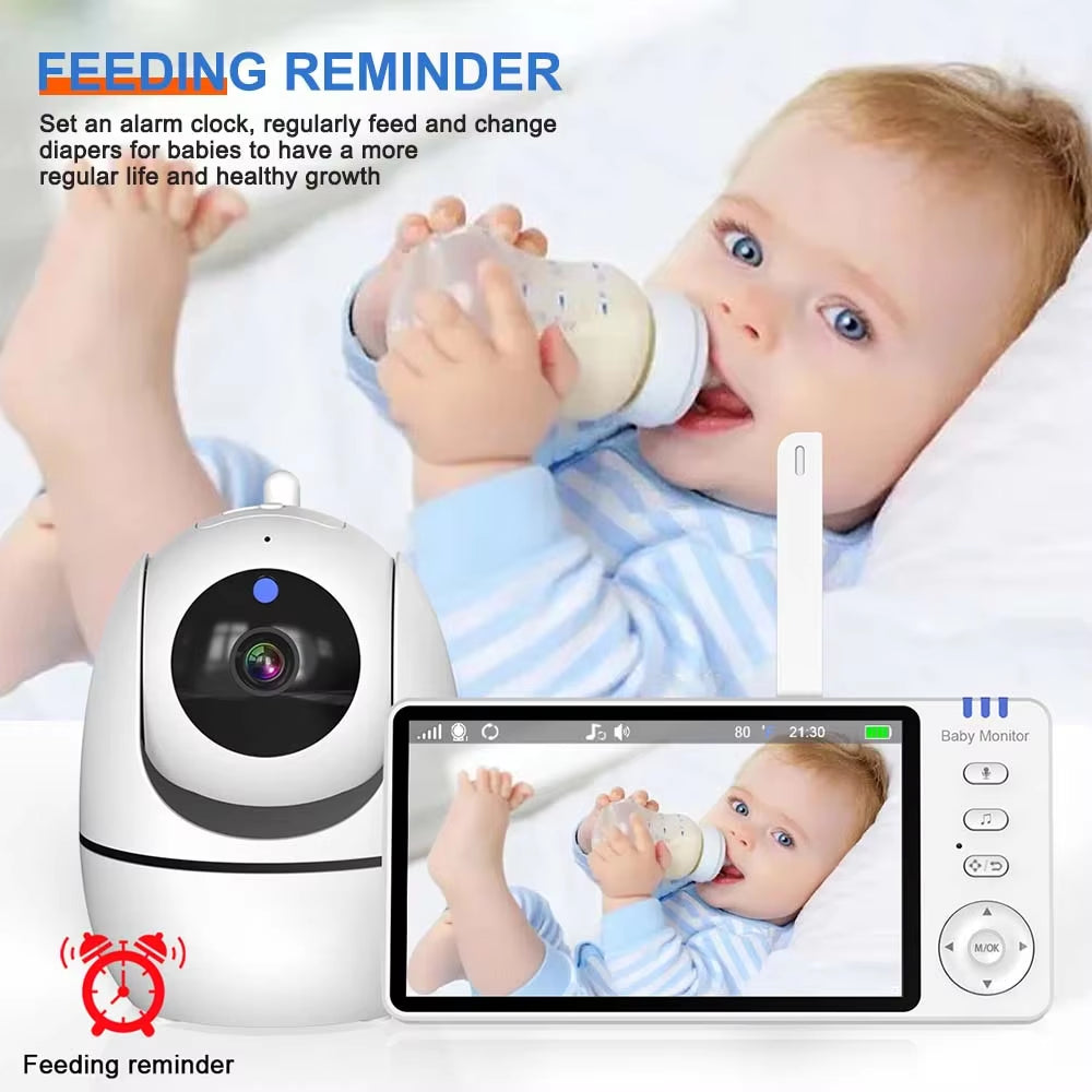 5 Inch Video Baby Monitor Indoor Two-Way Audio Mother Kids Surveillance 2.4G Mini PTZ Home Security Cam with Temperture Display