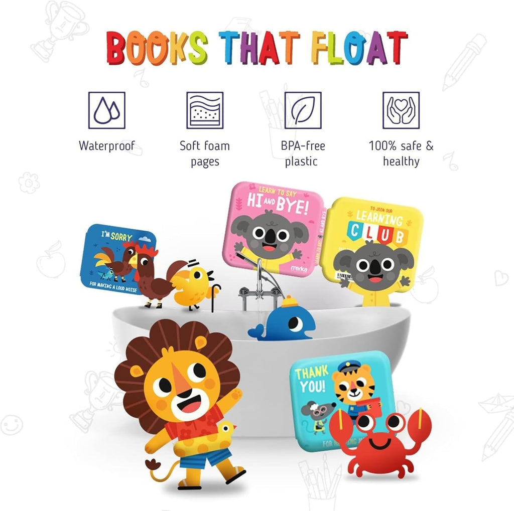Baby Bath Books for Toddlers, 4 Pack Waterproof Bathtime Books, Bath Toys Floatable in Bathtub, Learn to Say Thank You, Sorry, Hi Bye, Please