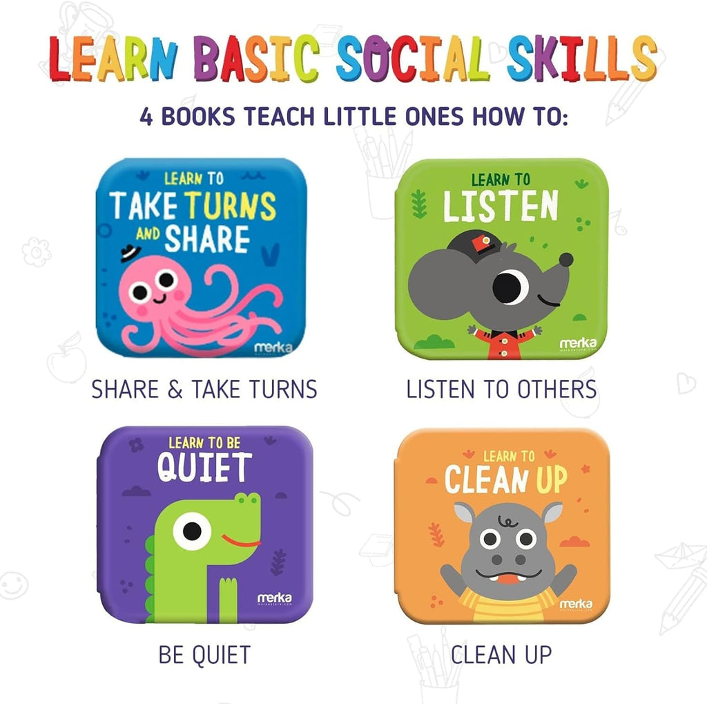 Baby Bath Books for Toddlers, 4 Pack Waterproof Bathtime Books, Bath Toys Floatable in Bathtub, Learn Take Turns, Clean Up, Listen, Quiet