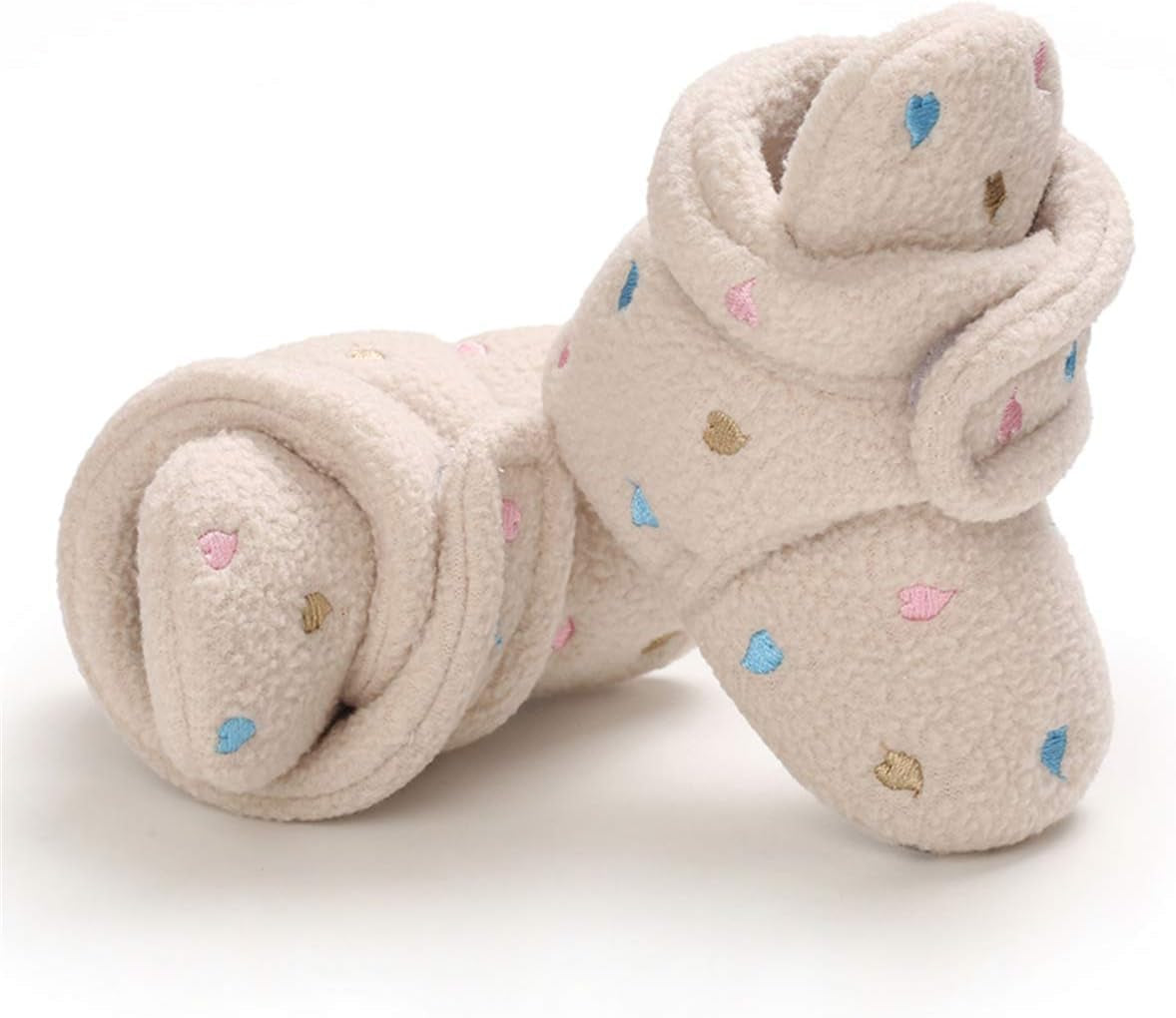 Baby Booties Newborn Boys Girls Fleece Boots Non Slip Grippers Stay on Slipper Socks Infant First Walker Winter Warm Crib Shoes