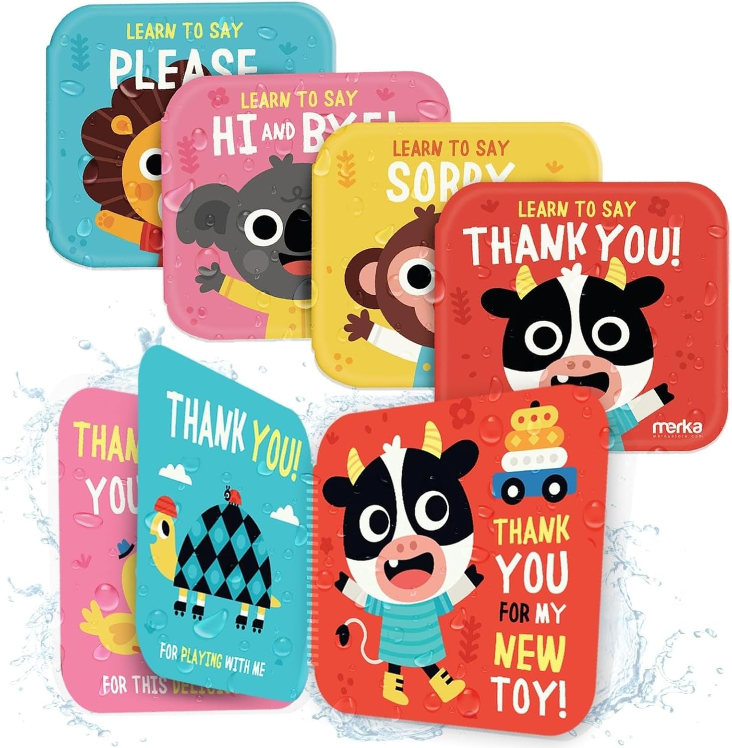 Baby Bath Books for Toddlers, 4 Pack Waterproof Bathtime Books, Bath Toys Floatable in Bathtub, Learn to Say Thank You, Sorry, Hi Bye, Please