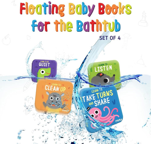 Baby Bath Books for Toddlers, 4 Pack Waterproof Bathtime Books, Bath Toys Floatable in Bathtub, Learn Take Turns, Clean Up, Listen, Quiet