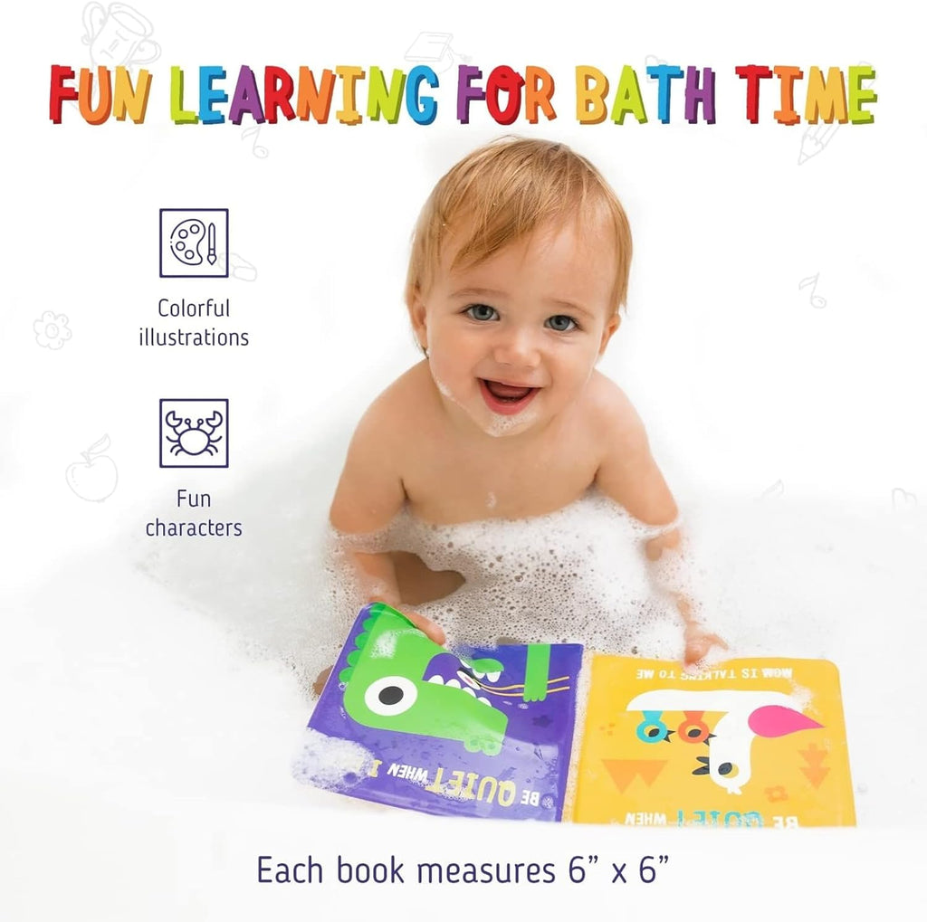 Baby Bath Books for Toddlers, 4 Pack Waterproof Bathtime Books, Bath Toys Floatable in Bathtub, Learn to Say Thank You, Sorry, Hi Bye, Please