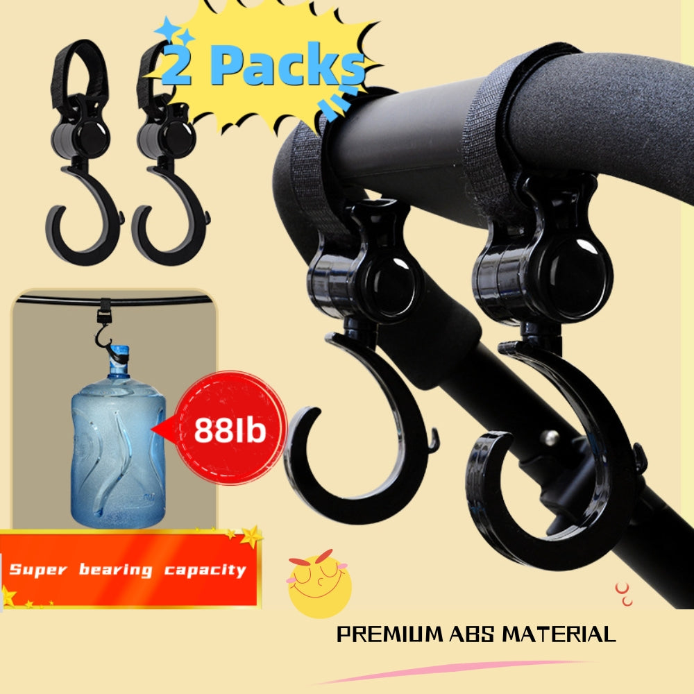Baby Stroller Hooks Clips - Zinc Alloy Multifunctional Hooks 361-Degree Rotating Firm Non-Slip Stroller Hook for Buggy Baby Carrier Bike Bicycle Car Headrest