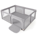 75" X 59" Large Baby Playpen with Breathable Mesh & Zipper Doors Play Yard Fence Gray